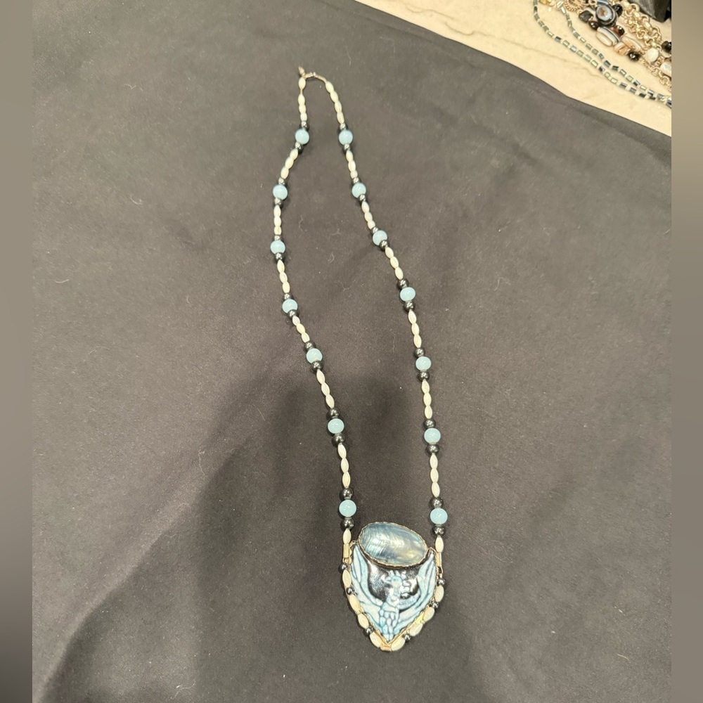 Vintage Phoenix Necklace – Handcrafted Navajo Artistry Glass and Black Pearl - Picture 3 of 16